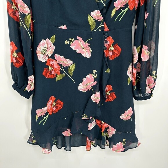 LULUS In Full Bloom Navy Blue Floral Print Long Sleeve Mini Dress Size Small - Picture 9 of 11